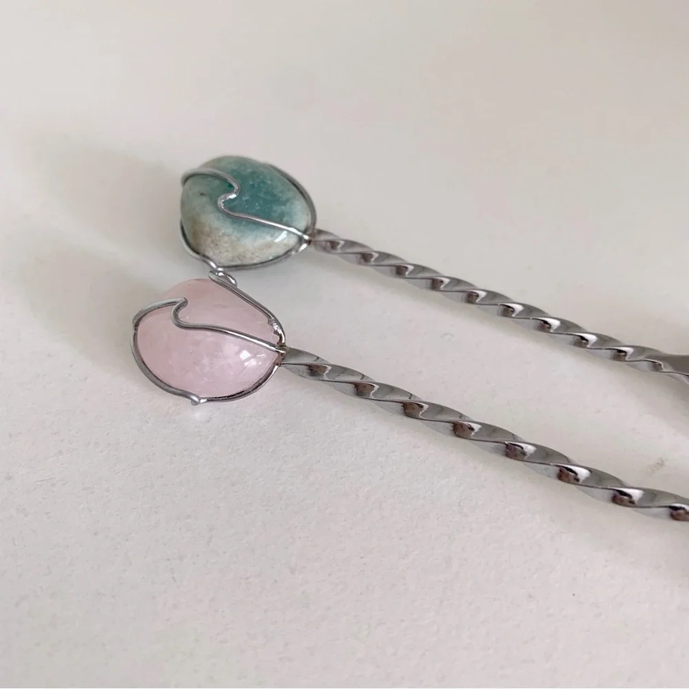 Vintage silver rope spoons with stone ends